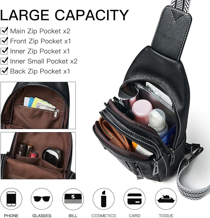 7L Sling Bag for Women Men Leather Small Sling Backpack Daypack Anti Theft Fanny Pack Crossbody Purse Travel