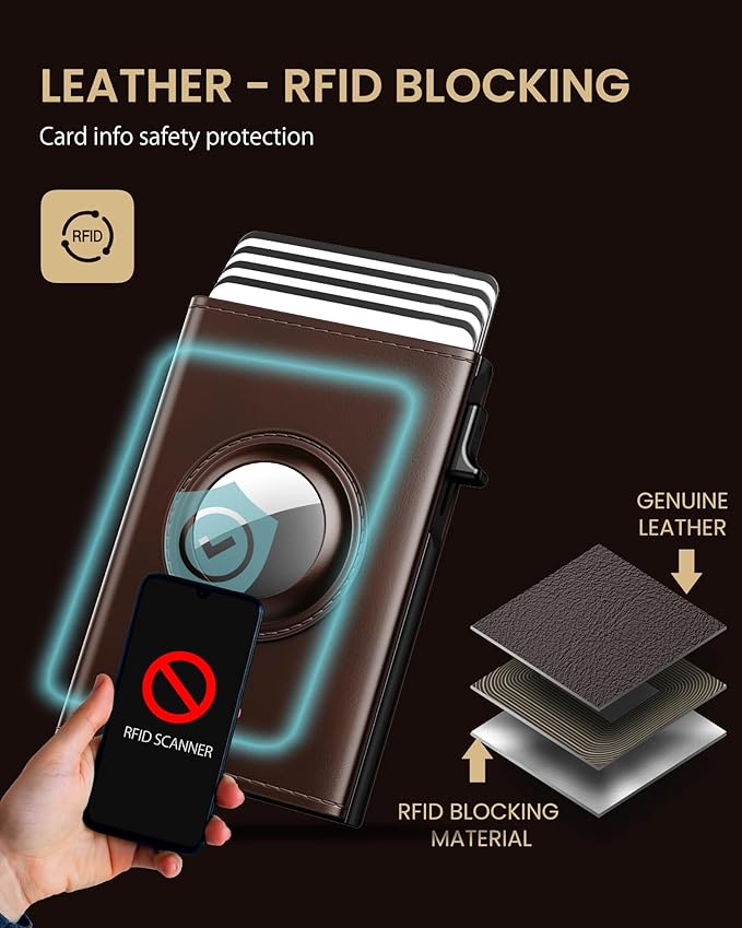 typecase Mens Wallet Card Holder for AirTag: Leather Smart Wallet for Men Compatible with Apple Air Tag, RFID Blocking, Slim, Minimalist - 9-14 Card Capacity | ID Window | Cash Slot (Dark Brown)