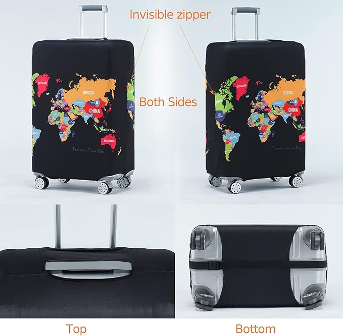 Travelkin Luggage Covers For Suitcase Tsa Approved,Suitcase Cover Protector Fit 18-32 Inch Luggage (Map, M)