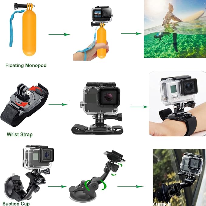 Gurmoir Accessory Pack for Go Pro 13 12 11 10 9 Hero, Full Essential Accessories Kit with Waterproof Protective Housing Case for GoPro Hero 13 12 11 10 9 Black(DT06)
