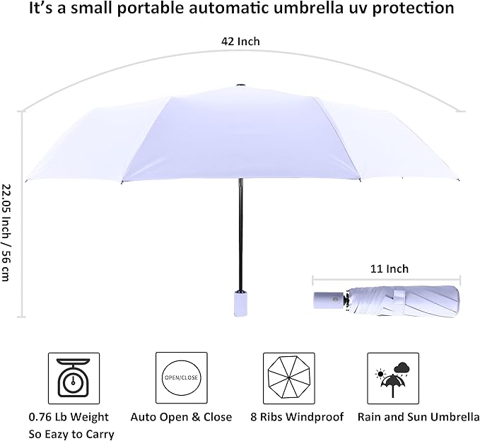 BAODINI Small UV Protection Travel Umbrella Compact for Rain and Sun UPF 50+ 41 inch Portable Umbrella for Women and Men