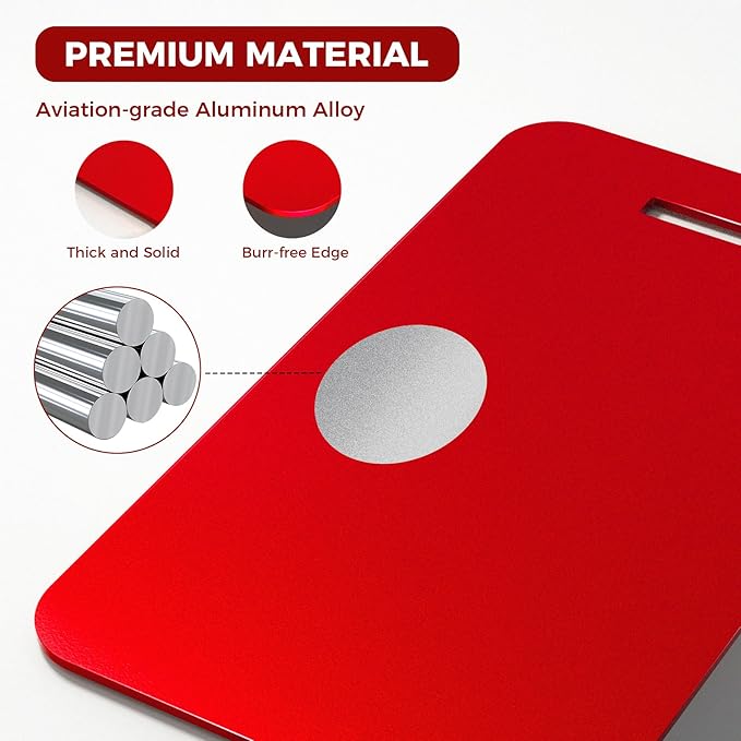 Personalized Luggage Tags, Custom Luggage Tags 4 Pack TSA Approved Double Sided Laser Engraving, Metal Luggage Tag for Suitcases with Stainless Loops, Name Tag for Bags, Backpacks (Red)