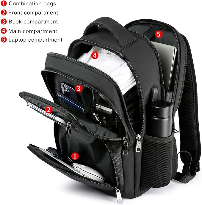 School Backpack for Teen Boys,15.6 Inch Anti Theft Laptop Bookbag with USB Charging Port, Water Resistant College, High School, Ergonomic Straps, Multiple Compartments, Men, Black