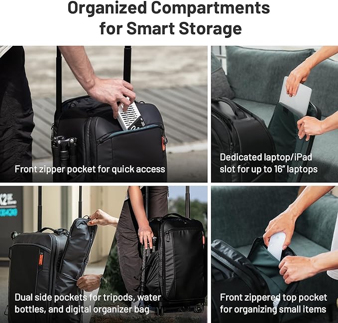 PGYTECH 2-in-1 Roller Camera Backpack, DSLR/SLR/Mirrorless Bag for Travel Photographers, Rolling Luggage with Tripod & Removable Modular & Rain Cover, Compatible with Canon, Nikon, Sony