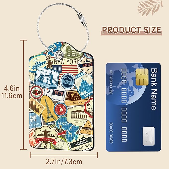 2 Pcs Leather Luggage Tags for Suitcases, Funny Suitcase Tags for Luggage, Privacy Cover ID Label with Stainless Steel Loop & Address Card, Travel Bag Suitcase Tags for Luggage Accessories Women Men