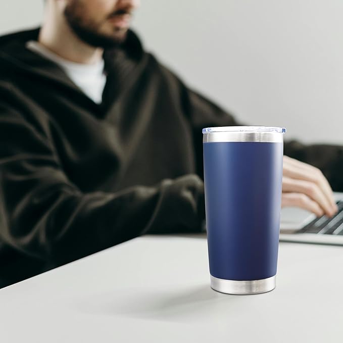 20oz Tumbler Bulk Stainless Steel Tumblers with Lid Vacuum Insulated Double Wall Travel Coffee Mug Powder Coated Tumbler Cup for Hot and Cold Drinks(Navy Blue, 12 pack)