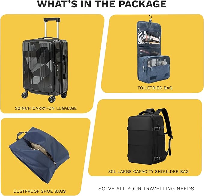 20 inch Carry On Luggage Expandable Top Opening/Clamshell Opening, TSA Approved Carry On Luggage Hard Shell Suitcases, Lightweight Away Carry On Suitcases with Large Capacity Backpack