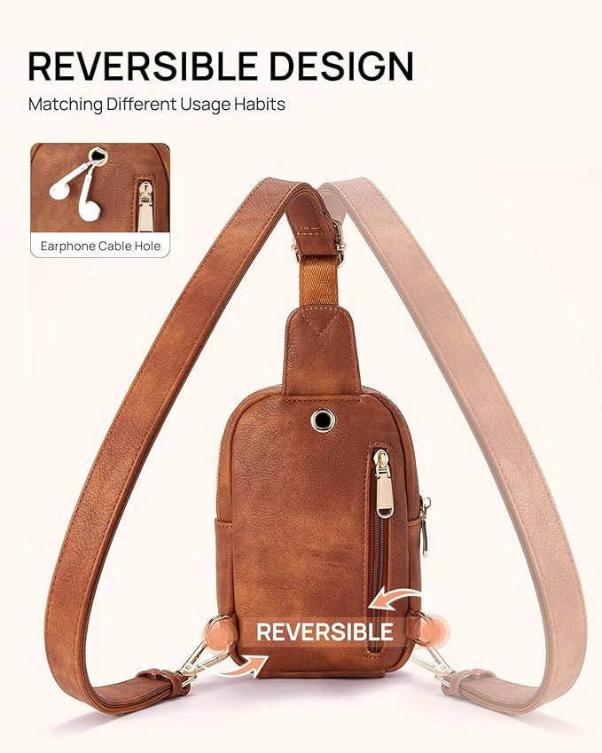 Telena Small Sling Bag for Women Leather Crossbody Fanny Packs Chest Bag for Women