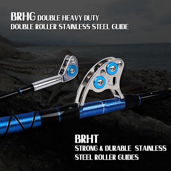 Fiblink Saltwater Offshore Heavy Trolling Fishing Rod Big Game Conventional Boat Fishing Roller Rod Pole with All Roller Guides (Heavy Power, 5-Feet 1-Inch)