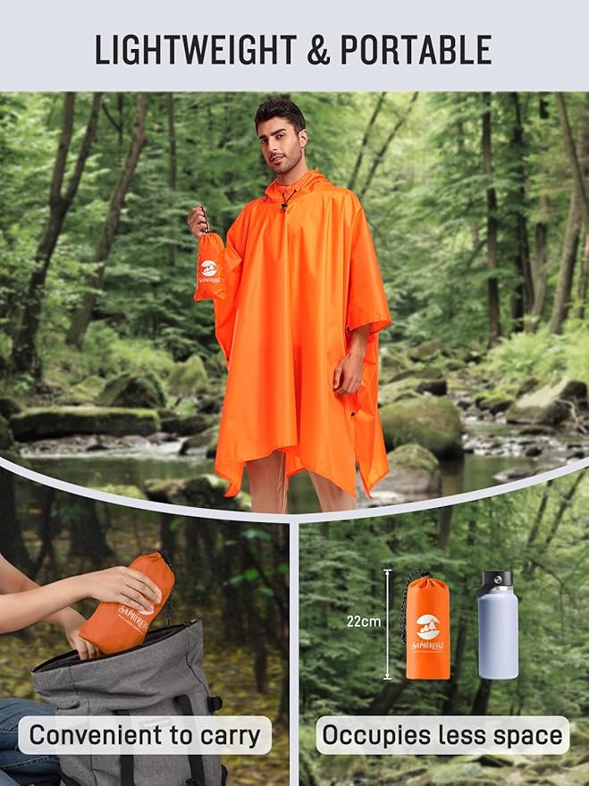 SaphiRose Hooded Rain Poncho Waterproof Raincoat Jacket for Men Women Adults
