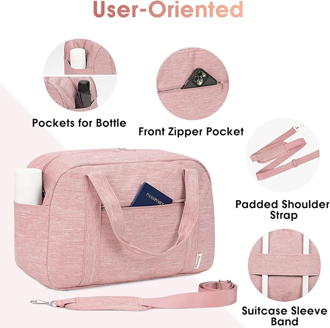 Narwey 18" Carry on Bag with Laptop Compartment 14 Inch Travel Duffel Bag for Spirit Airlines Personal Item Bag Overnight Weekender Bag with Wet Pocket for Women and Men (Pink)