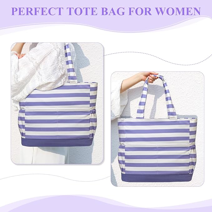VASCHY Beach Bag for Women, Large Waterproof Sandproof Fold-able Packable Pool Tote Bag w Zipper/Pockets