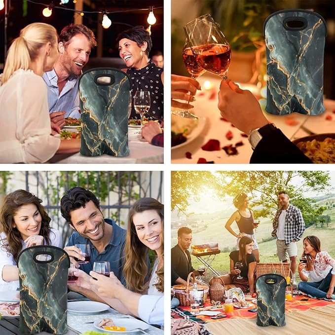 Wine Carrier Tote Personalized Bag for 2 Bottles - Neoprene Wine Bottle Holder with Carry Handle, Wine Protective Bag Insulated Bag Beer Cans Water Bottle Holder for Travel Picnic,Style19