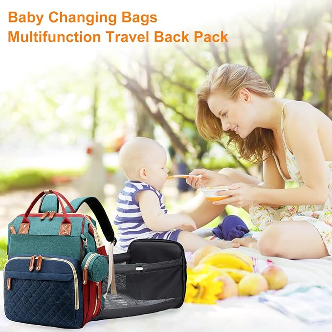 Diaper Bag, Backpack with Changing Station, Waterproof Baby Bag for Boys & Girls, USB Charging Port for Parents, Travel Backpack Baby Essentials & Lovely Baby Shower Gifts, RGB