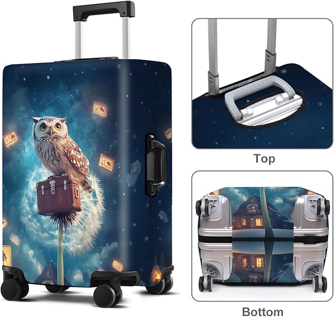 Owl Luggage Cover Washable Suitcase Protector Anti-Scratch,Stretchable Fit for 20-34Inch Luggage Durable Travel Bag Cover with Zipper Closure L(28-30inch suitcase)