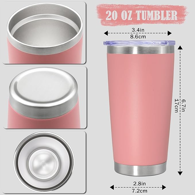 20 oz Tumbler Coffee Tavel Tumblers Bulk with Lid Stainless Steel Double Wall Vacuum Insulated Mug Powder Coated Cups fit Car Cupholder for Hot and Cold - Pink, 12Pack