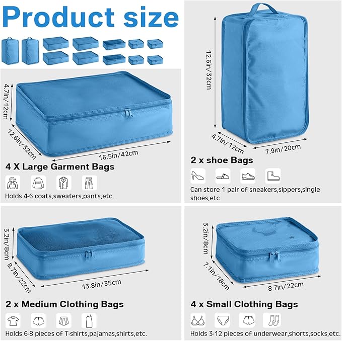 Reginary 6 Set Travel Packing Cubes Luggage Organizer Set Lightweight Suitcase with Shoe Bag for Clothes Toiletries