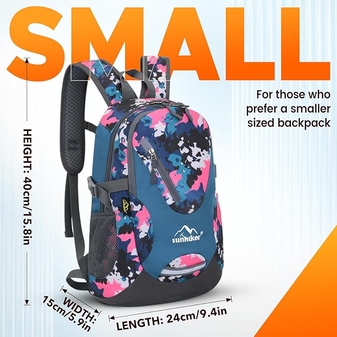 sunhiker Small Cycling Hiking Backpack Water Resistant Travel Backpack Lightweight Daypack M0714 （20-25L-Pink Camo