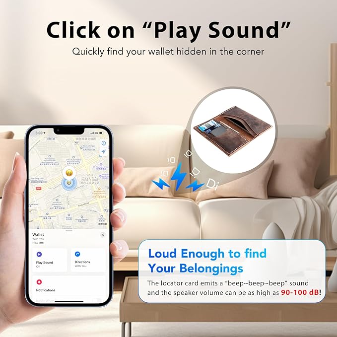 CASCHO Smartcard - Wallet Tracker Card, Compatible with Apple Find My App, Waterproof and Splash-Proof, Keys Finder and Item Locator for Passport, Bags, Laptop, Black 1 Pack