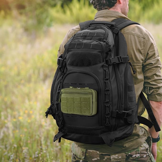 Tactical Molle Admin Pouch Utility Laser Cut EDC Tool Pouch Bag Horizontal Modular Pouches Include US Flag Patch and Keychain