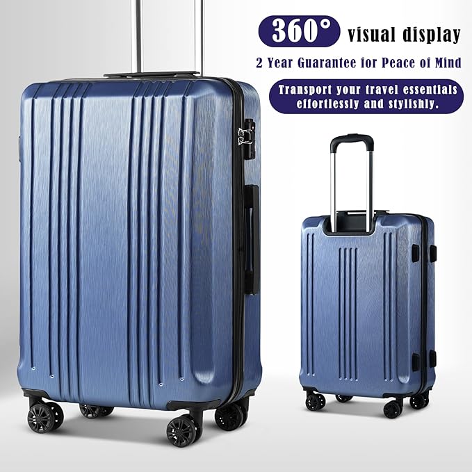Coolife Luggage Suitcase PC+ABS with TSA Lock Spinner Carry on Hardshell Lightweight 20in 24in 28in(ice blue, M(24IN))