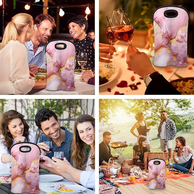 Wine Carrier Tote Personalized Bag for 2 Bottles - Neoprene Wine Bottle Holder with Carry Handle, Wine Protective Bag Insulated Bag Beer Cans Water Bottle Holder for Travel Picnic,Style10