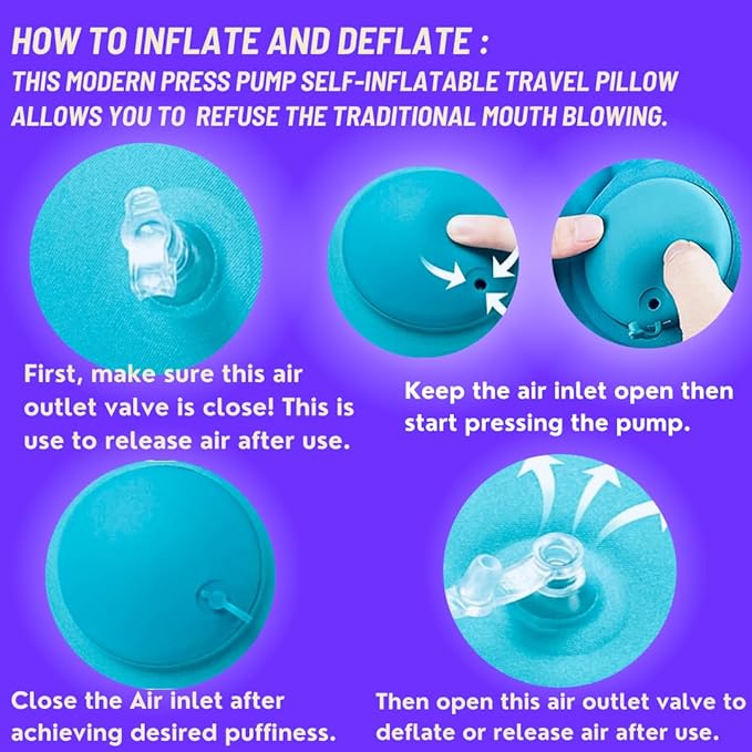 Inflatable Travel Pillows for Airplanes - Neck Pillow Inflatable - Press Pump- Blow up Airplane Pillow -Milk Silk TPU