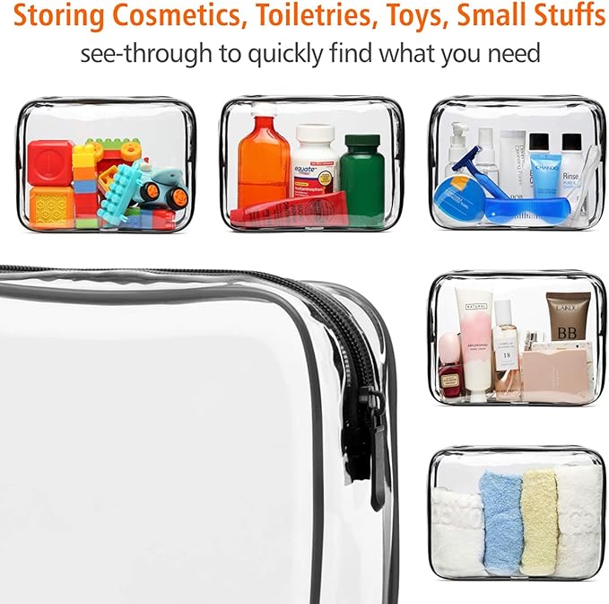 PACKISM Clear Makeup Bag - 3 Pack TSA Approved Toiletry Bag, Travel Clear Toiletry Bag, Black White Grey