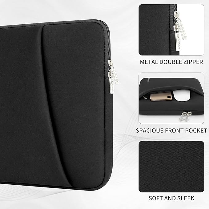 RAINYEAR Laptop Sleeve Case with Front Pocket, 15.6 Inch Protective Portable Case with Front Pocket, Briefcase Laptop Carrying Bag Cover Compatible for HP, Dell, Asus, Lenovo, Notebook, Black