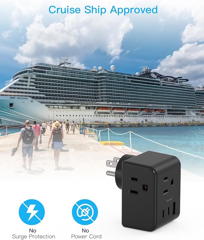 Multi Plug Outlet Extender, Power Strip Non Surge Protector Electric Outlet Splitter with 3 USB Wall Charger (2 USB C), Multiple Outlet Expander for Cruise, Dorm, Travel, Home, Office(Black)