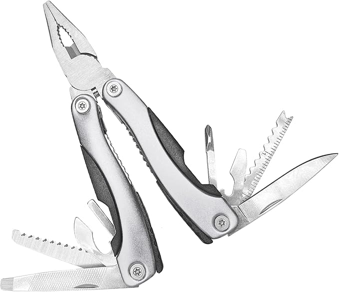 UNOONE 11-in-1 Multitool Pliers - Stainless Steel Pocket Knife with Pliers, Screwdriver & Bottle Opener - Aluminum Handle EDC Knives for Survival, Camping, Hunting, Hiking - Gift for Men Women(Silver)