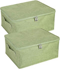 ANMINY 2PCS Storage Bins with Zipper Lids 13 Qt Lidded Fabric Storage Boxes Baskets Cubes with Handles Collapsible Washable Cotton Linen Closet Shelf Clothes Organizer Containers - Green, Small
