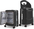 TABU 20" Ride-on Luggage with Seat，Front Opening Carry-On Hardshell Ride On Suitcase with Built-in Charging Port, 360° Lockable Spinner and TSA Lock, for Kids & Adults, Black