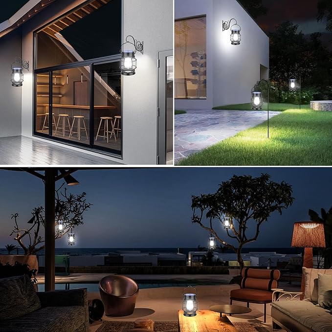 UBright 2 Pack Solar Lantern Lights Outdoor Waterproof Metal Hanging Solar Lights for Outside Lanterns Decorative Outdoor for Patio Porch Garden Lawn, Cool White