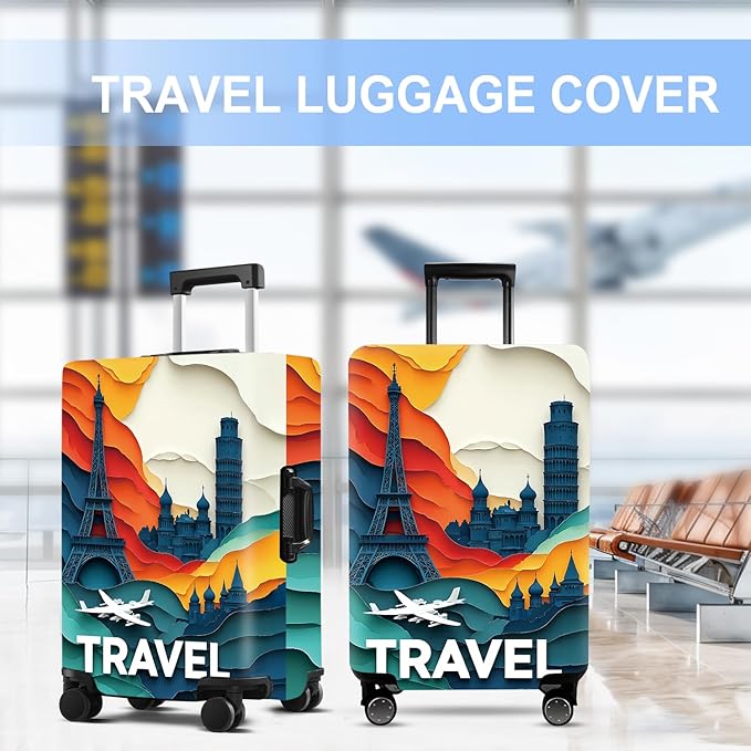 Luggage Cover Washable Suitcase Protector Anti-Scratch,Stretchable Fit for 20-34Inch Luggage Durable Travel Bag Cover with Zipper Closure (Travel-3, M(fits 24-26Inch suitcase))