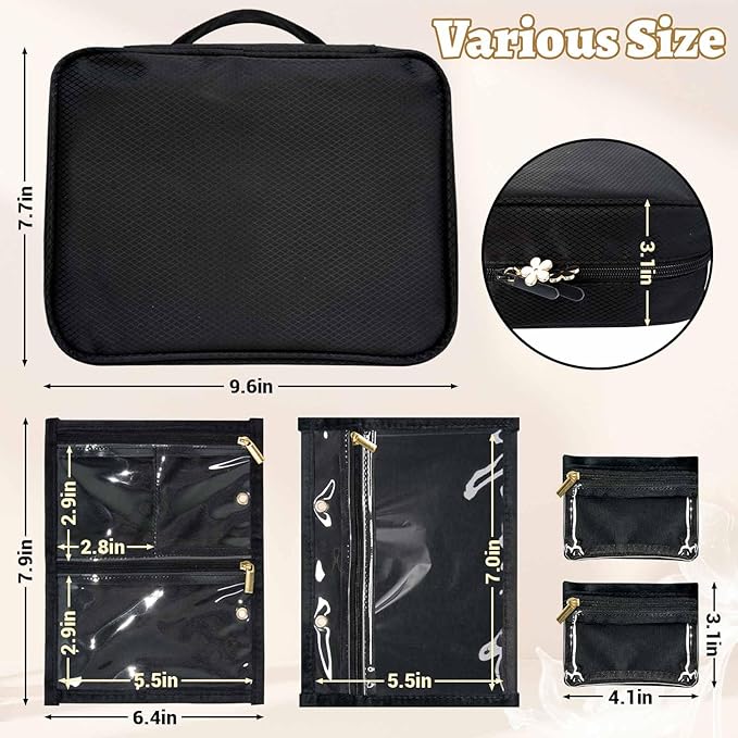Travel Jewelry Organizer Case, Jewelry Storage Bag with Zipper Velvet Pockets, Portable Jewelry Case for Necklaces, Rings, Earrings, Bracelets