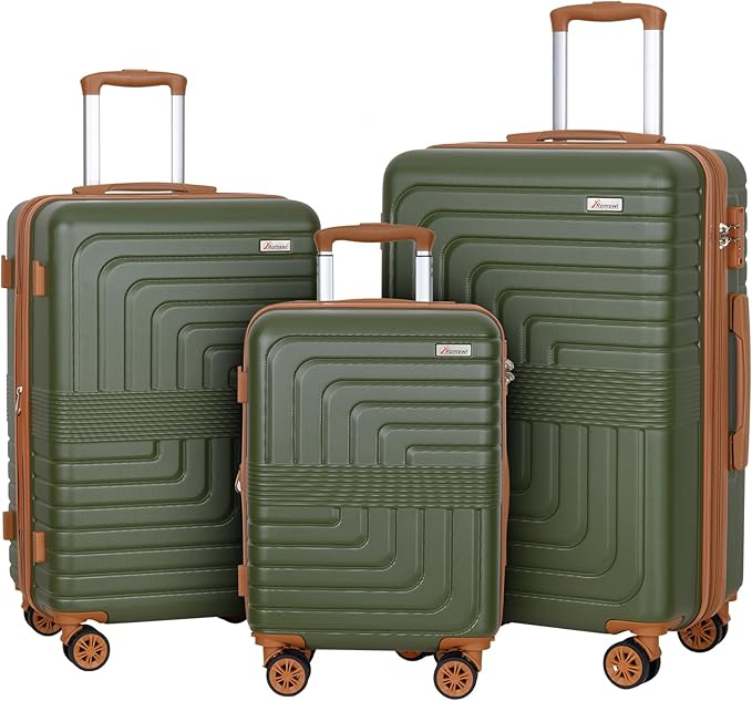 Romswi Luggage Sets 3 Piece Expandable PC+ABS Suitcases, Durable Hardshell Lightweight Suitcase Set with TSA Lock Dual Spinner Wheels, 21/24/28 Inch,Olive Green