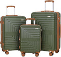 Romswi Luggage Sets 3 Piece Expandable PC+ABS Suitcases, Durable Hardshell Lightweight Suitcase Set with TSA Lock Dual Spinner Wheels, 21/24/28 Inch,Olive Green
