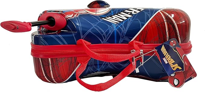 Fast Forward Spiderman Ride on Luggage for Kids, 18'' Suitcase with Seat for Kids, Cute Lightweight Travel Trolley