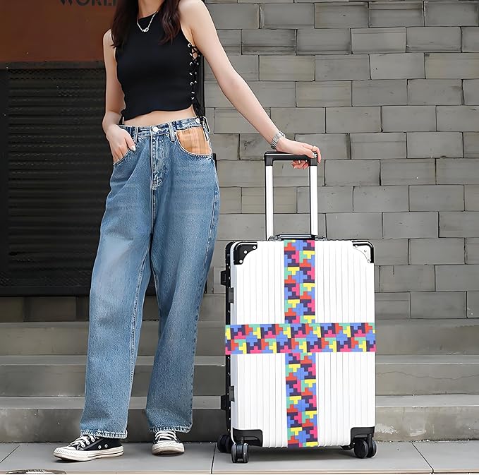 Puzzle Luggage Straps for Suitcases, Adjustable Luggage Travel Belt to Keep Luggage Security While Travel, Strong Polyester Fabric, Easy-to-Recognize Funny Pattern Travel Essentials, 2 Pack