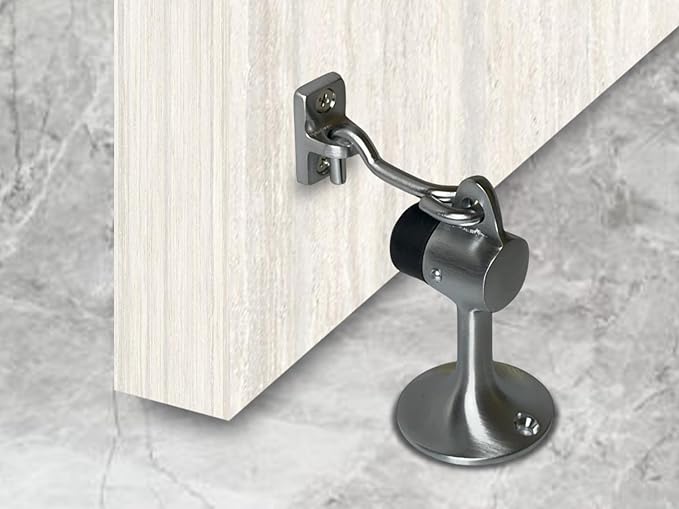 QCAA Solid Brass Door Stop, 3-15/16" Height, Satin Chrome, Made in Taiwan, 2 Pack