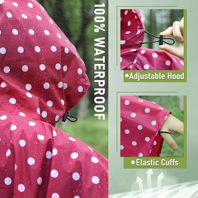 SaphiRose Unisex Rain Poncho Raincoat Hooded for Adults Women with Pockets