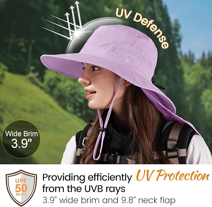 ZOORON Sun Hat for Men Women Fishing Hat with Neck Flap Wide Brim Bucket Hat UV Protection for Beach Camping Hiking