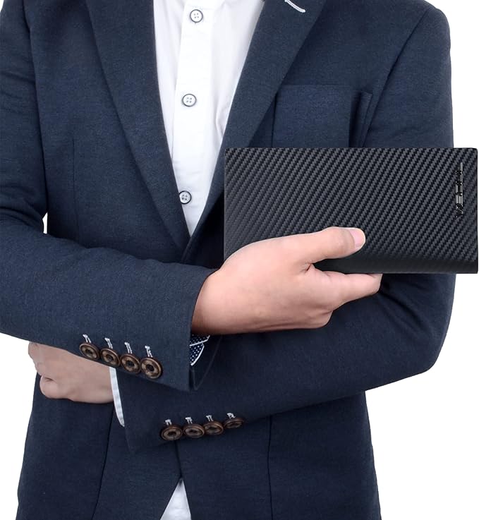 VISOUL Mens Checkbook Leather Wallets Long Bifold Wallets for Men Suit Wallet with 3 Cash Compartments 12 Credit Card Slots (Black+Olive Green)