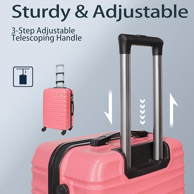 Luggage Set 3 Pieces (20/24/28) -Suitcase Set - Carry on Luggage with Wheels - Check-in Luggage - PC + ABS Durable Suitcase Rotating Silent Wheels Hardside Luggage with Spinner Wheels,5pcs (Pink)