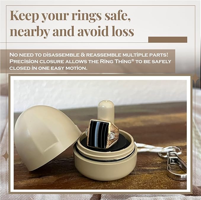 RING THING - Ring Holder Keychain, Jewelry Organizer and Storage, Portable Waterproof Ring Holder, Pill Box Keychain Container, Gym Accessory, and Travel Ring Case (Khaki)