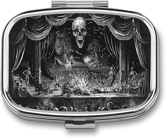 Metal 2 Compartment Pill Organizer Travel Friendly Portable Compact Pill Box Cute Pill Case to Hold Vitamins,Fish Oil,Supplements,Meds,Tablet for Purse,Pocket. (Dark Stage)