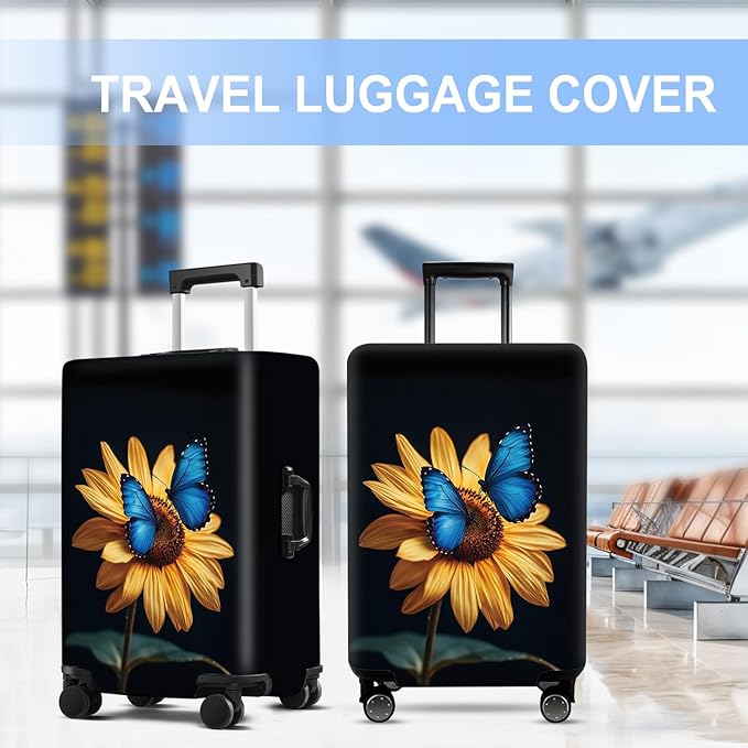 Luggage Cover Washable Suitcase Protector Anti-scratch Suitcase cover Fits 20-34 Inch Luggage (Sunflower, XL(32-34inch suitcase))