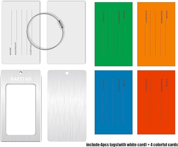 Luggage Tags Metal Suitcase Tags Travel Bag ID Identifier Luggage Tag (Silver 4-Pack)