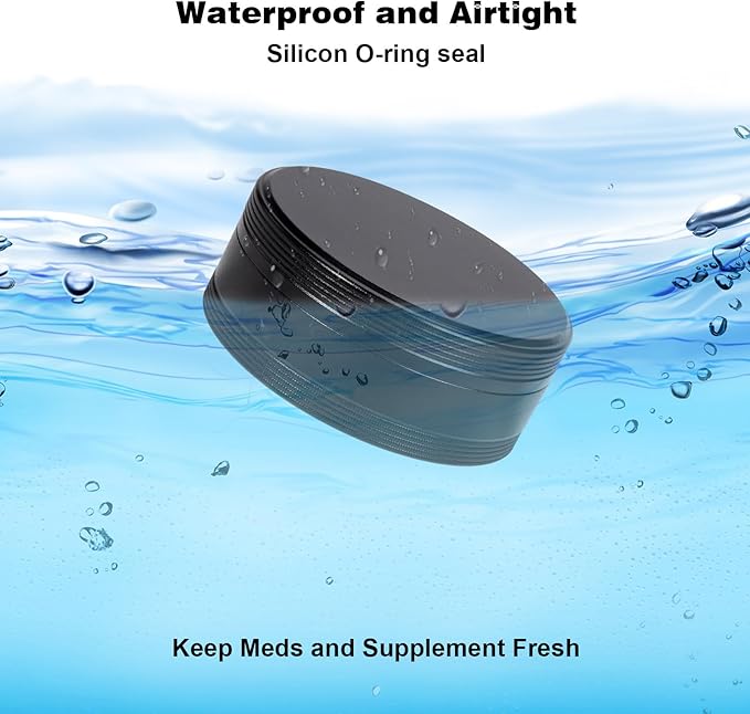 Metal Pill Case 3 Compartment - Waterproof Pocket Purse Pill Box Aluminium Travel Pill Container Medicine Organizer Portable Daily Pill Holder for Vitamins Medication Fish Oils